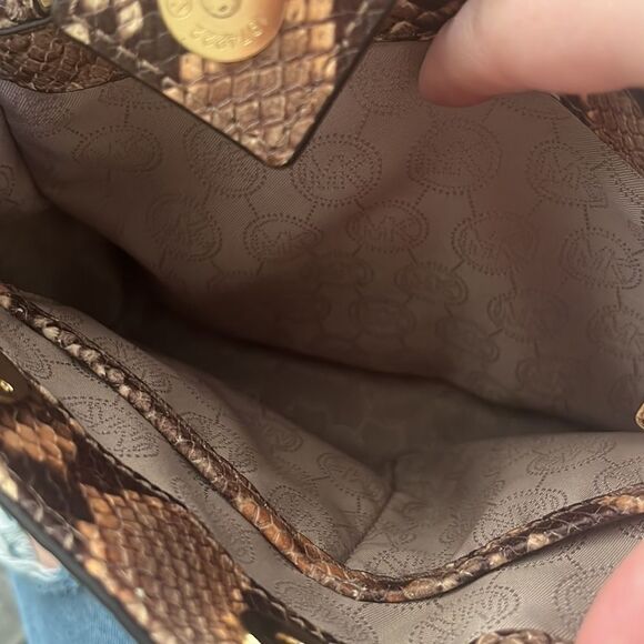 Michael Kors Brown Python Embossed Leather Small Cynthia Satchel Blossom - Picture 6 of 8